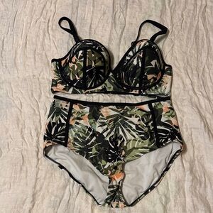 High-Waist Tropical Print Bikini Set - Swimsuitsforall